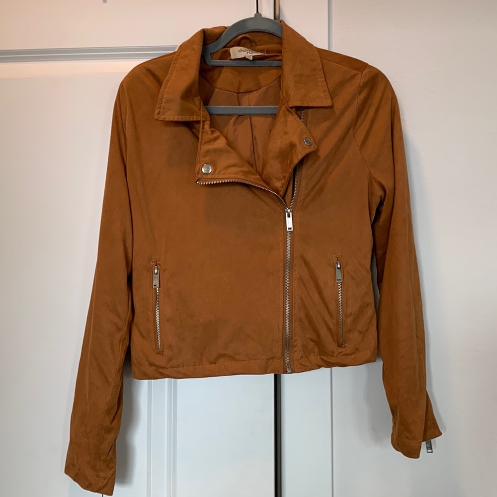 Charlotte Russe Suede Motorcycle Moto Jacket - Chestnut
